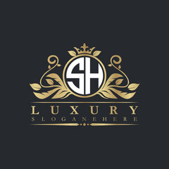 Luxury letter logo with crown initial monogram calligraphic.