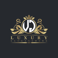 Luxury letter logo with crown initial monogram calligraphic.