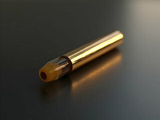 Naklejka premium Close-up of a Gleaming Golden Cannabis Extract Cartridge, A Symbol of Modern Consumption and Technological Advancement in the Vaping Industry