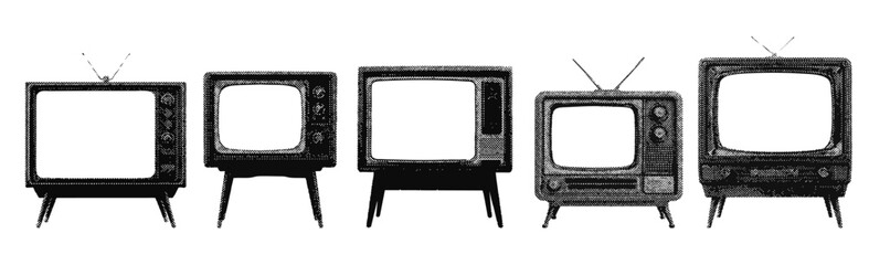 Set of vintage television halftone grunge vector design elements