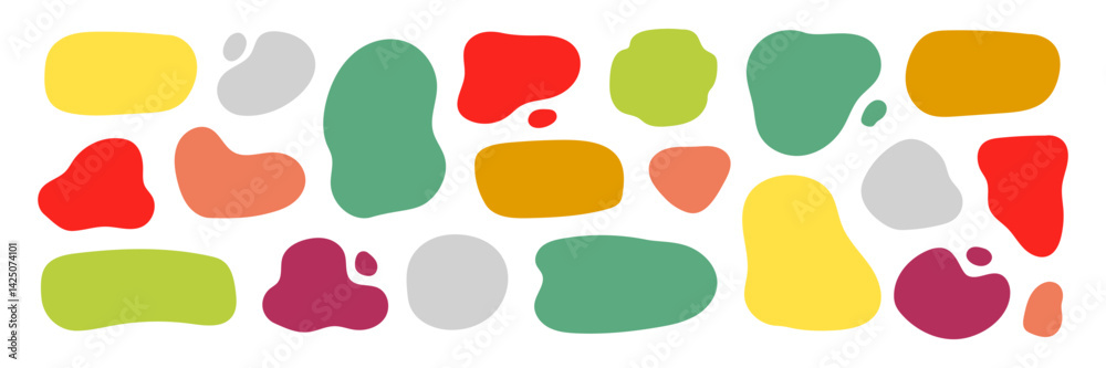 Poster Organic shape liquid form set. Round organic blob curve bubble abstract shape frame. Doodle abstract liquid blob, wavy fluid different form. Soft round oval pattern background. Vector illustration