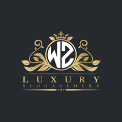 Luxury letter logo with crown initial monogram calligraphic.