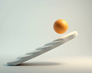 Conceptual depiction of a ball bouncing down a series of steps with diminishing height, conveying themes of energy loss, momentum, and progressive decline