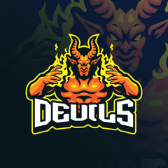 Devil mascot logo design for sport team and t-shirt printing. Fire devil illustration.