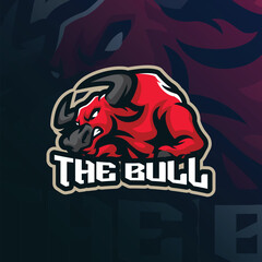 Bull mascot logo design for sport team and t-shirt printing. Angry red bull illustration.