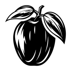 Monochromatic Apple Illustration with Detailed Leaves and Elegant Vector Design