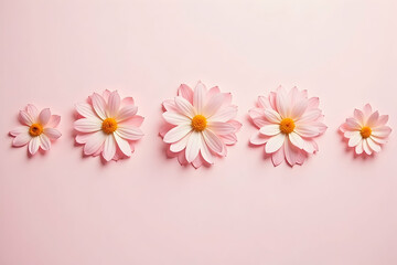 Obraz premium Delicate Pink Blooms, A Symmetrical Arrangement of Petals on a Soft Pastel Canvas showcasing Nature's Harmony and Floral Beauty in an Elegant Composition