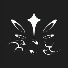 Minimal Y2K Flat Style Light Butterfly with Smoke Puff, Exprimental Illustration in Black and White