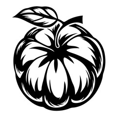Stylized Monochrome Apple with Leaf Depicted in a Bold Graphic Illustration