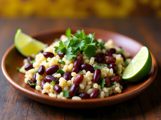 Delicious Costa Rican Gallo Pinto Delight, A Vibrant Plate Featuring Rice, Beans, Cilantro and Lime for a Healthy and Authentic Meal Experience