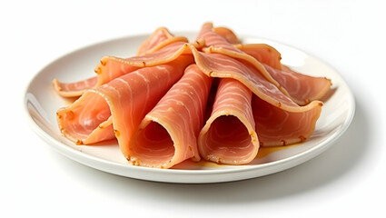 Delicious Glazed Ham Slices Arranged Fan-Style on a Ceramic Dish, Perfect for Appetizers or a Holiday Feast, Showcasing a Tempting Culinary Presentation