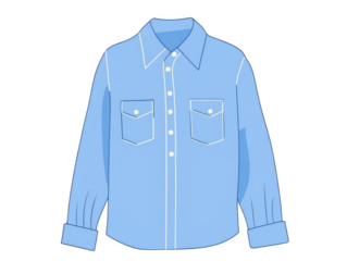 Illustration of a Light Blue Button Up Shirt with White Outline Isolated