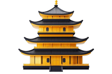 Illustration Of A Golden Asian Pagoda Building With Black Roof And Transparent Background