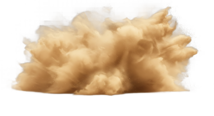 A large cloud of brown dust or sand against a black background creating a desert storm effect