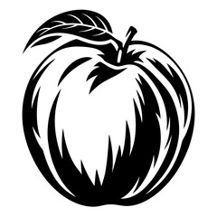 Monochrome vector image of an apple with a leaf illustration