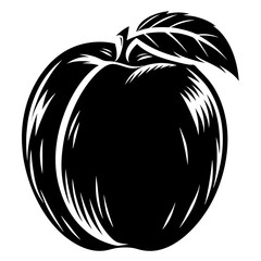 Monochrome depiction of an apple with leaf, stylized for graphic design use