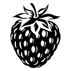 Elegant stylized monochrome illustration of a vibrant strawberry with intricate details