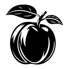 Black and white icon of a fresh apple with two leaves