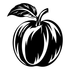 Dramatic black and white graphic representation of an apple with a leaf