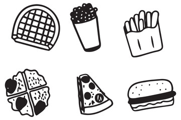 Delicious Fast Food Vector Icons, Black and White Doodle Snack Art, Perfect Clipart for Menus and Designs