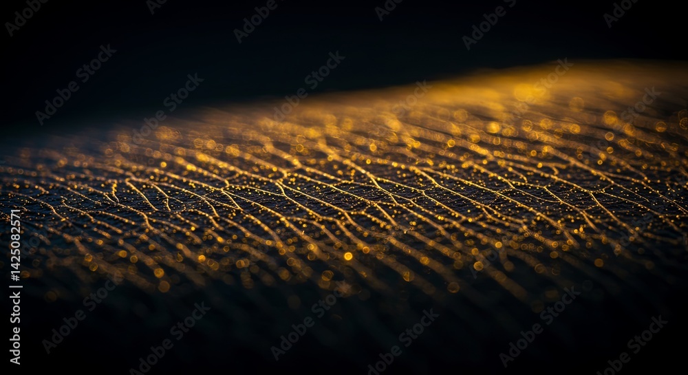 Poster the image is a close up of a leather surface with a gold-toned texture