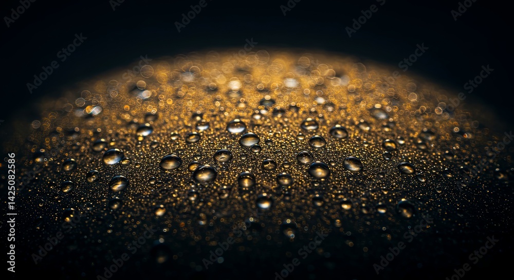 Aufkleber The image is of a shiny surface with many small droplets of water on it