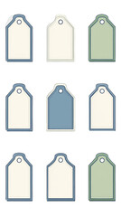 Illustration of Nine Isolated Decorative Tags in Pastel Colors on Black Background