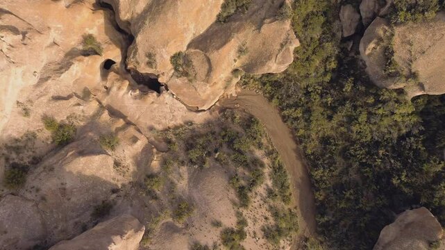 Aerial view of the arid Atuel Canyon in Mendoza, Argentina.