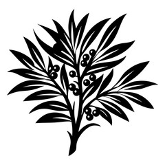 Stylized Black and White Olive Branch with Berries Illustration Design