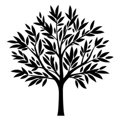 Obraz premium Black Silhouetted Tree with Dense Leaf Canopy on a White Background