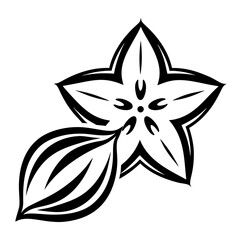 Stylized Star Fruit Carambola Illustration, Tropical Exotic Fruit Black and White Graphic