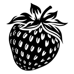 Bold and beautiful single strawberry with decorative leaves and seeds illustration