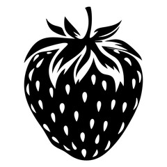 Monochrome Strawberry Illustration, Single Black and White Graphic of a Berry