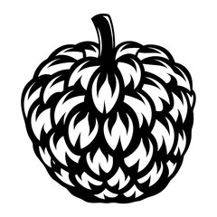 Black and White Illustration of a Custard Apple or Sugar Apple Fruit