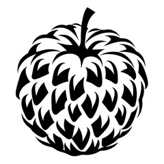 Black and white graphic illustration of a sugar apple or sweetsop