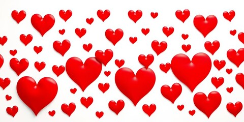 Intricate pattern of overlapping red hearts on a white background, valentines day, texture