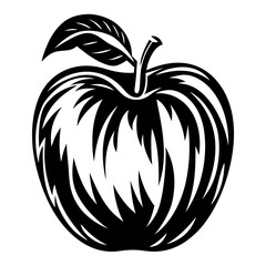 Bold Black and White Apple Illustration with Leaf and Artistic Flair