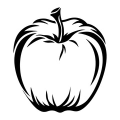 Stylized Black and White Apple with Detailed Outline Design Illustration