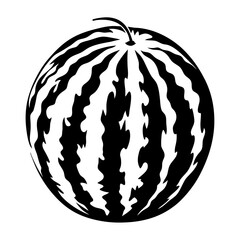 Black and white illustration of a watermelon with a stylized pattern