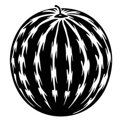 Stylized black and white watermelon graphic with pointed rind details for emphasis