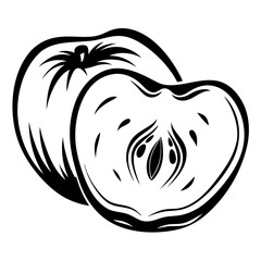 Monochromatic Artistic Illustration of an Apple and a Half Apple Cross Section