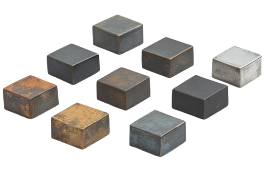 Assorted metal cubes in various shades