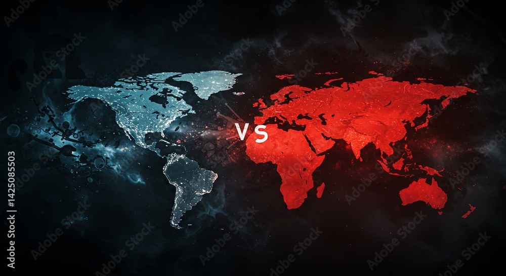 Poster a world map is shown with the words vs on it
