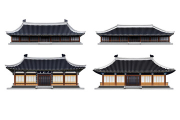 Obraz premium Illustration Of Traditional Asian Buildings On Transparent Black Background