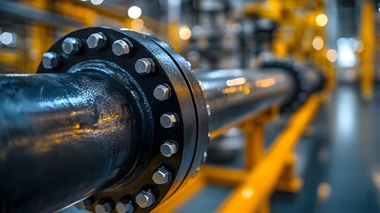 Industrial pipe with flange and bolts representing secure gasket installation in mechanical engineering concept

