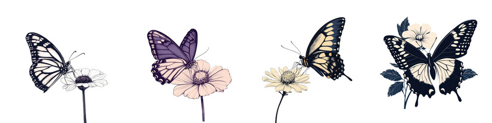 Fototapeta premium Butterflies and flowers in a serene garden scene