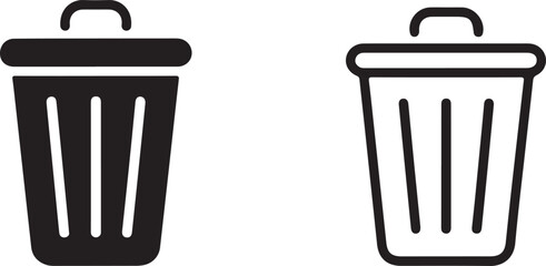 Trash bin. Vector isolated icons. Black vector trash dusbin sign icon isolated elements.