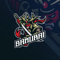 Samurai mascot logo design with modern illustration concept style for badge, emblem and t shirt printing. Angry samurai illustration with katana in hand.