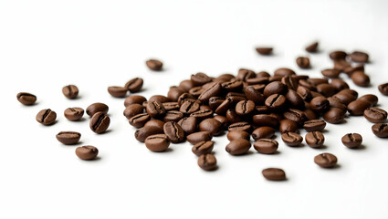 Obraz premium Elegant and minimalist presentation of aromatic roasted coffee beans scattered on a pristine surface evoking warmth and inviting coffee break experience