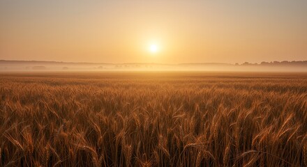 Obraz premium A field of golden wheat with a sun in the sky